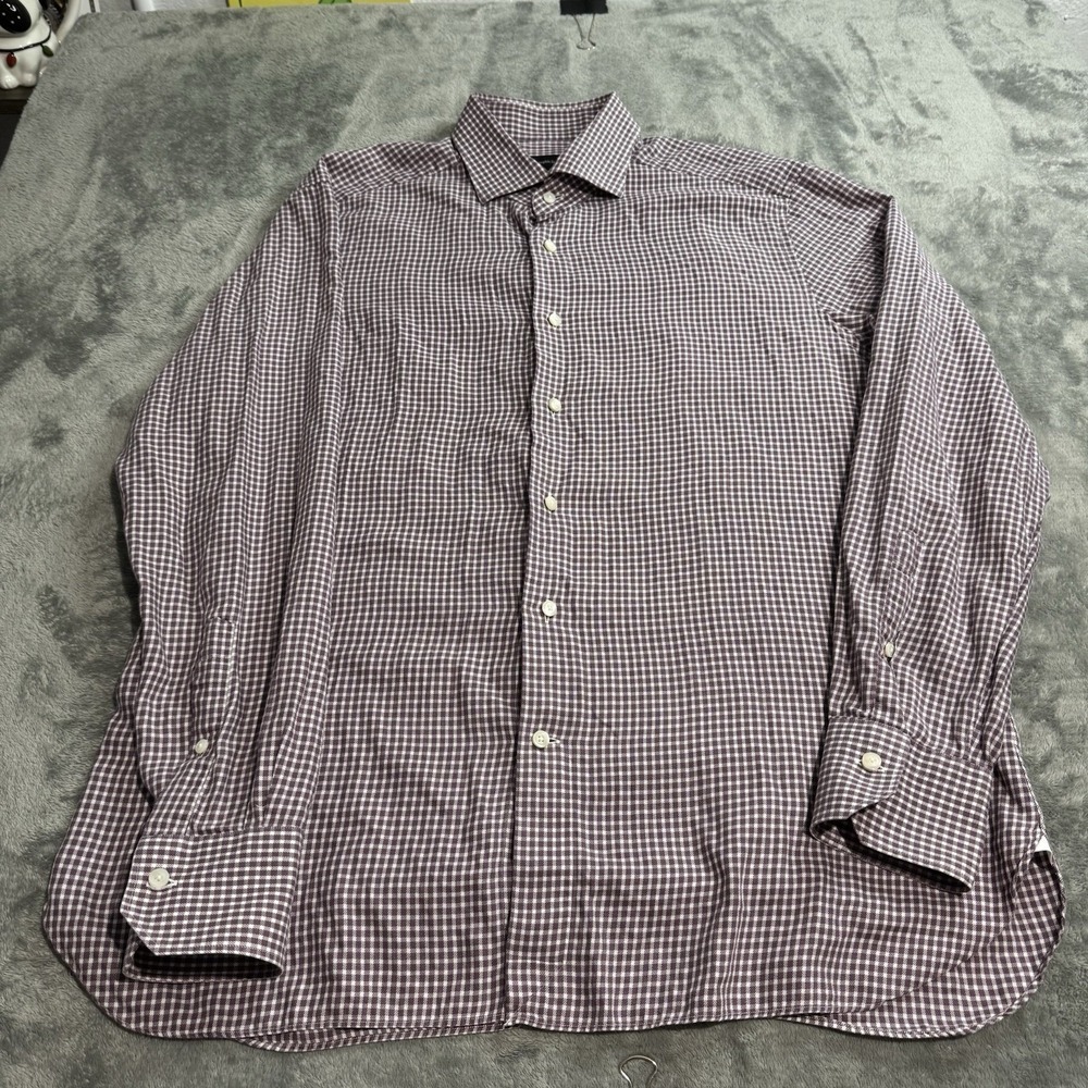 Ermenegildo Zegna Purple Plaid Long Sleeve Button Down Dress Shirt Mens 43 / 17